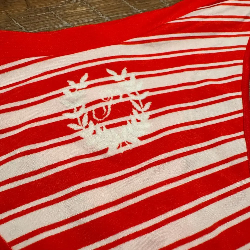 Victoria's Secret Panty Size M Thong String Red Festive Stripe Print Brazilian